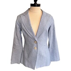 PAIGE 2-Button Women's Blazer Blue Chambray Linen Cotton Jacket Classic Small
